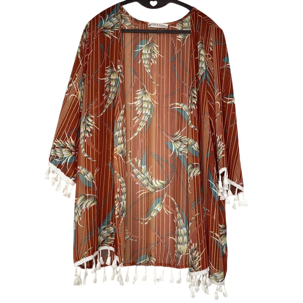 Jon & Anna Contemporary Open Shawl/Swim Cover-up / Orange Floral/Stripes - Boho